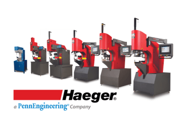 Haeger’s lineup of fastener insertion machines on a white background with the Haeger logo underneath.