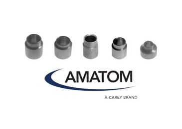 Amatom’s product line of captive panel retainers on a white background with the Amatom logo centered beneath.
